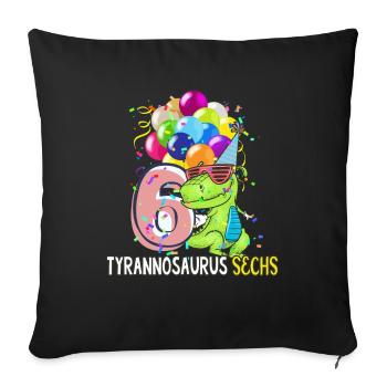 Dino Dinosaurier TRex 6. Geburtstag Junge 6 Jahre - Sofakissenbezug 45 x 45 cm - Schwarz - Vorne