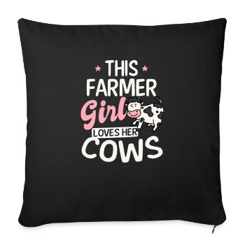 Farmer Girl aime son cadeau de vaches - Housse de coussin décorative 45 x 45 cm - noir - Devant