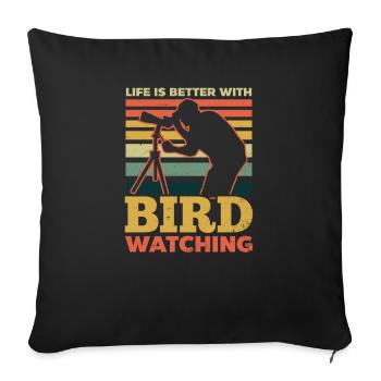 La vie ornithologique est meilleure avec l’observation des oiseaux - Housse de coussin décorative 45 x 45 cm - noir - Devant