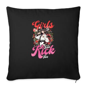 Les filles combattantes de taekwondo peuvent aussi donner des coups de pied - Housse de coussin décorative 45 x 45 cm - noir - Devant