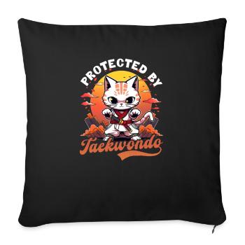 Combattant de Taekwondo protégé par le chat Taekwondo - Housse de coussin décorative 45 x 45 cm - noir - Devant