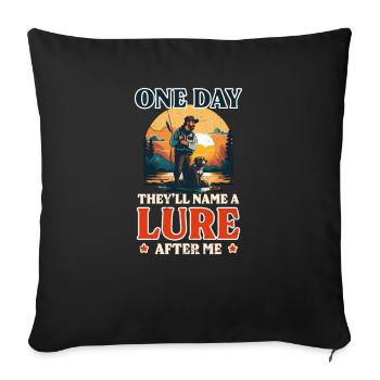 Pêcheur pêcheur un jour nom leurre après moi - Housse de coussin décorative 45 x 45 cm - noir - Devant