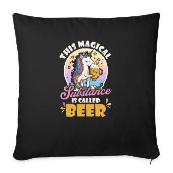 Licorne Substance magique appelée bière - Housse de coussin décorative 45 x 45 cm - noir - Devant
