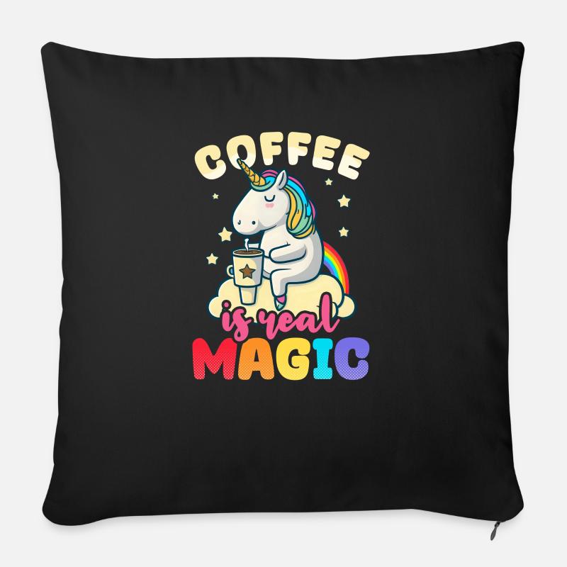 Unicorn Coffee Is Real Magic - Sofa pillowcase 17,3'' x 17,3'' (45 x 45 cm) - black