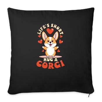 Corgi Maman Papa Vie Court Câlin Un Corgi - Housse de coussin décorative 45 x 45 cm - noir - Devant