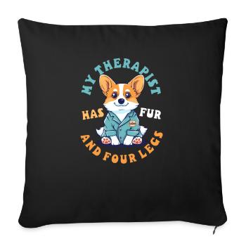 Corgi Mama Papa Mein Therapeut Hat Fell Und Vier Beine - Sofakissenbezug 45 x 45 cm - Schwarz - Vorne