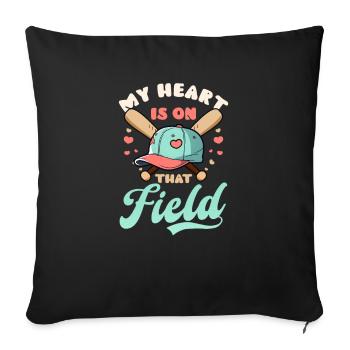 Le cœur de maman de baseball est sur le terrain - Housse de coussin décorative 45 x 45 cm - noir - Devant