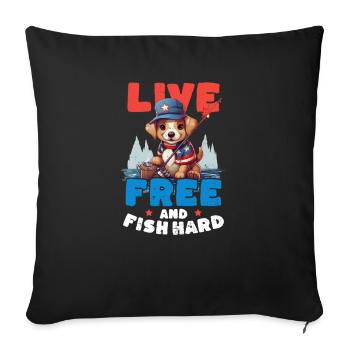 Pêcheur Vivre Libre Et Pêcher Dur - Housse de coussin décorative 45 x 45 cm - noir - Devant