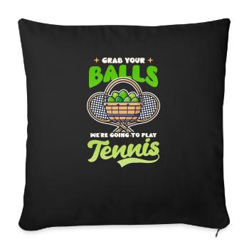Tennis Pâques Grab Balls Va Jouer Au Tennis - Housse de coussin décorative 45 x 45 cm - noir - Devant