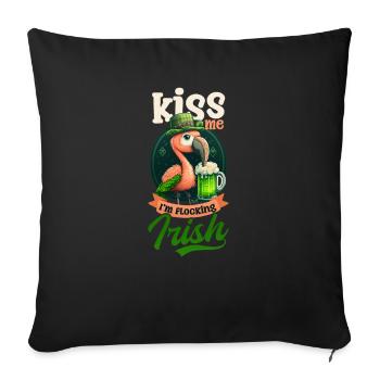 Flamant rose irlandais St Patricks baiser je suis floquage irlandais - Housse de coussin décorative 45 x 45 cm - noir - Devant