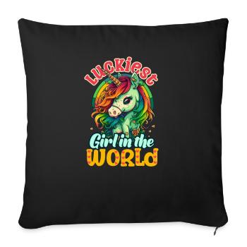 Licorne irlandaise St Patricks Luckiest Girl Monde - Housse de coussin décorative 45 x 45 cm - noir - Devant
