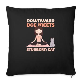 Yoga Instructor Downward Dog Meets Stubborn Cat - Sofa pillowcase 17,3'' x 17,3'' (45 x 45 cm) - black - Front