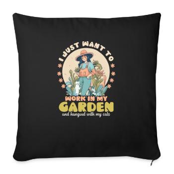 Paysagiste Jardinage Travail Dans Le Jardin Accrocher Avec Des Chats - Housse de coussin décorative 45 x 45 cm - noir - Devant