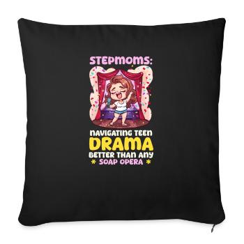 Fête des mères, belle-mère navigue dans un drame pour adolescents - Housse de coussin décorative 45 x 45 cm - noir - Devant