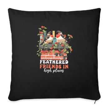 Observation urbaine des oiseaux avec des amis à plumes en haut lieu - Housse de coussin décorative 45 x 45 cm - noir - Devant