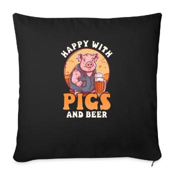 Pig Farmer Happy With Pigs And Beer - Sofa pillowcase 17,3'' x 17,3'' (45 x 45 cm) - black - Front