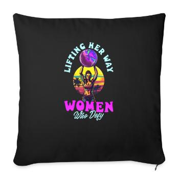 Weibliche Bodybuilderin hebt ihren Weg Frauen, die sich trotzen - Sofakissenbezug 45 x 45 cm - Schwarz - Vorne