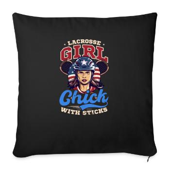 4. Juli Lacrosse Lacrosse Mädchen Küken Mit Stic - Sofakissenbezug 45 x 45 cm - Schwarz - Vorne