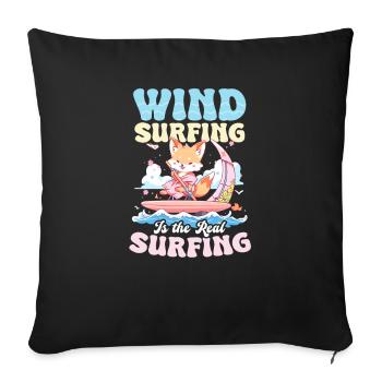 Windsurfen ist das wahre Surfen - Sofakissenbezug 45 x 45 cm - Schwarz - Vorne