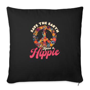Floral Peace Symbol Save Earth Raise Hippie - Sofa pillowcase 17,3'' x 17,3'' (45 x 45 cm) - black - Front