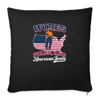 Fils patriotiques de monteur de lignes, poteaux et âmes américaines - Housse de coussin décorative 45 x 45 cm - noir - Devant