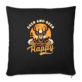 Jäger Hirsch und Bier machen glücklich - Sofakissenbezug 45 x 45 cm - Schwarz - Vorne