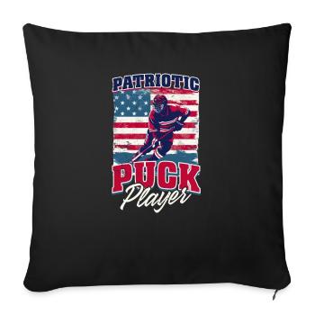 Joueur de rondelle patriotique de hockey du 4 juillet - Housse de coussin décorative 45 x 45 cm - noir - Devant