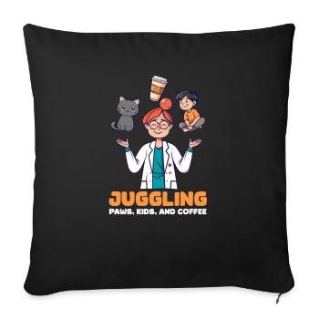 Maman vétérinaire jonglant avec les pattes, les enfants et le café - Housse de coussin décorative 45 x 45 cm - noir - Devant