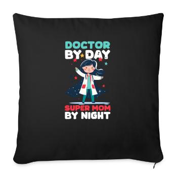 Maman vétérinaire médecin le jour, super maman la nuit - Housse de coussin décorative 45 x 45 cm - noir - Devant