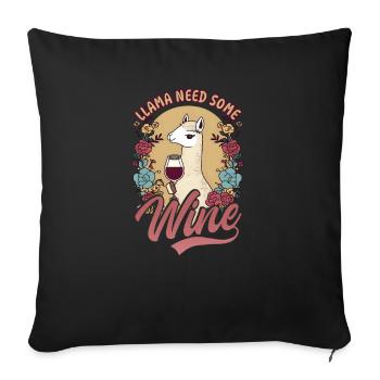 Alpaka Lama Lama braucht etwas Wein - Sofakissenbezug 45 x 45 cm - Schwarz - Vorne