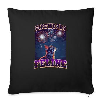 4th Of July Cat Fireworks Feline - Sofa pillowcase 17,3'' x 17,3'' (45 x 45 cm) - black - Front