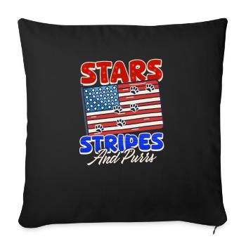 4 juillet Étoiles de chat, rayures et ronronnements - Housse de coussin décorative 45 x 45 cm - noir - Devant