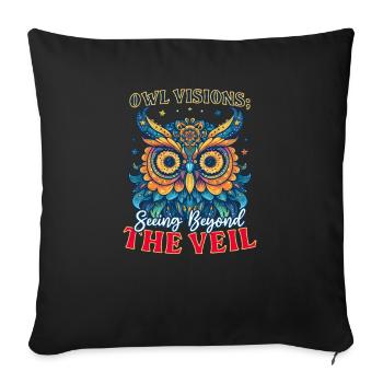 Visions spirituelles de hiboux : voir au-delà du voile - Housse de coussin décorative 45 x 45 cm - noir - Devant
