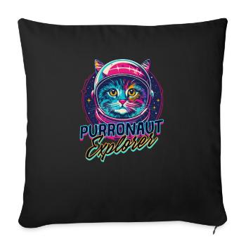 Cat Astronaut Purronaut Explorer - Sofa pillowcase 17,3'' x 17,3'' (45 x 45 cm) - black - Front