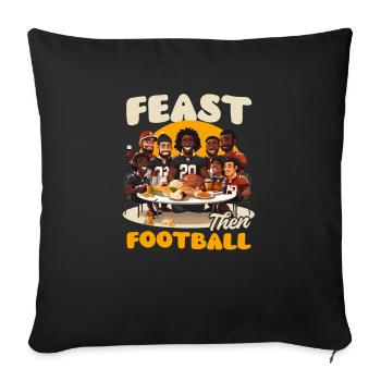 Fête du football de Thanksgiving puis football - Housse de coussin décorative 45 x 45 cm - noir - Devant