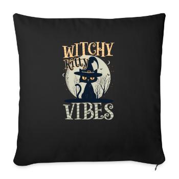 Halloween Chat Sorcière Kitty Vibes - Housse de coussin décorative 45 x 45 cm - noir - Devant