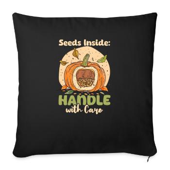 Ne mangez pas de graines de citrouille à l’intérieur avec précaution - Housse de coussin décorative 45 x 45 cm - noir - Devant