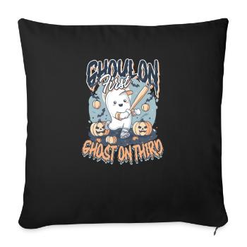 Goule de baseball d’Halloween en premier, fantôme en troisième - Housse de coussin décorative 45 x 45 cm - noir - Devant