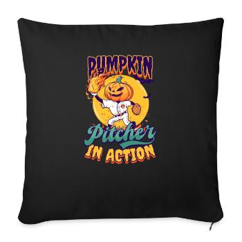 Pichet de citrouille de baseball d’Halloween en action - Housse de coussin décorative 45 x 45 cm - noir - Devant