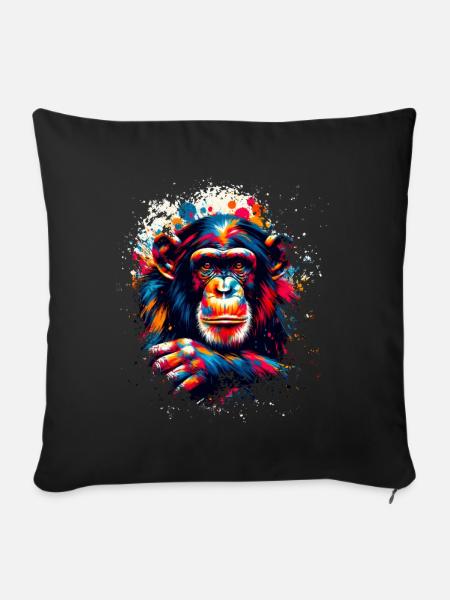 Bunter Schimpanse Kunstwerk Schimpansen - Sofakissenbezug 45 x 45 cm - Schwarz