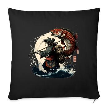 guerrier japonais attrape un gros poisson - Housse de coussin décorative 45 x 45 cm - noir - Devant