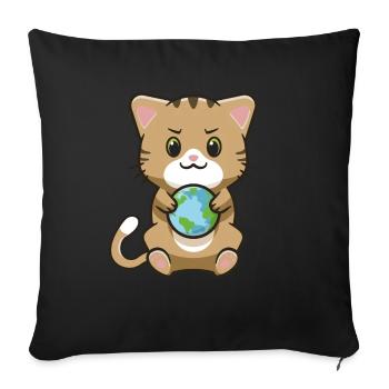 Cute Cat Earth - Sofa pillowcase 17,3'' x 17,3'' (45 x 45 cm) - black - Front
