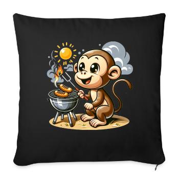 Singe BBQ mignon - Housse de coussin décorative 45 x 45 cm - noir - Devant