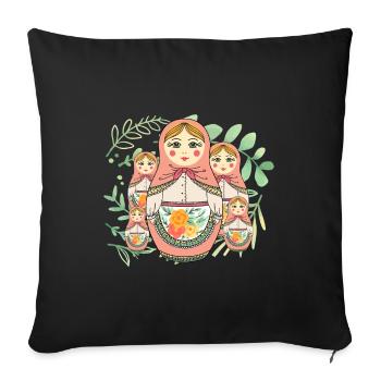 Matroschka Russland Babuschka Puppe - Sofakissenbezug 45 x 45 cm - Schwarz - Vorne