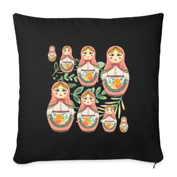 Matroschka Russland Babuschka Puppe - Sofakissenbezug 45 x 45 cm - Schwarz - Vorne