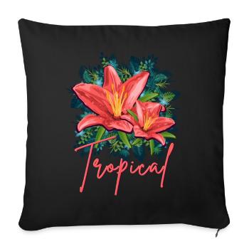Jungle Leafs Tropical Design Hibiscus + Jungle - Housse de coussin décorative 45 x 45 cm - noir - Devant