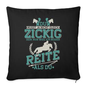Lustiger Pferdespruch - Reiter Reiterin Pferd - Sofakissenbezug 45 x 45 cm - Schwarz - Vorne
