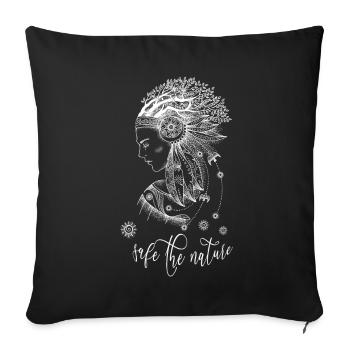 safe the nature | Women's head | Nature - Sofa pillowcase 17,3'' x 17,3'' (45 x 45 cm) - black - Front
