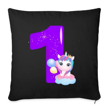1. Geburtstag mit Einhorn-Motiv, lila - Sofakissenbezug 45 x 45 cm - Schwarz - Vorne