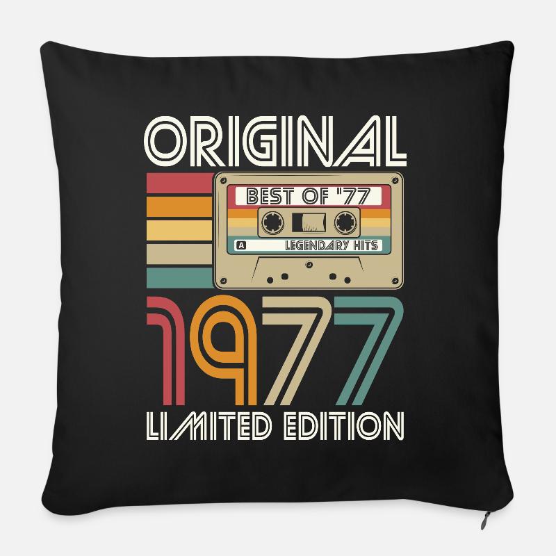 Millésime 1977 Original Rétro Vintage Anniversaire - Housse de coussin décorative 45 x 45 cm - noir